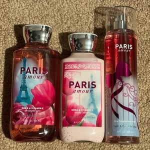 Paris Amour Bath and Body Works full size shower gel, body lotion and spray